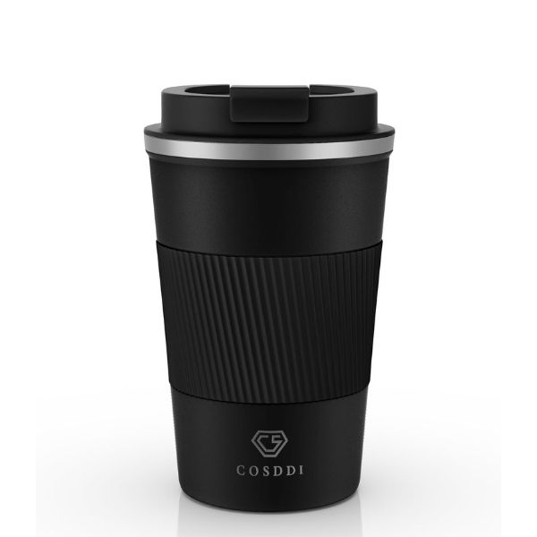 Black reusable coffee mug